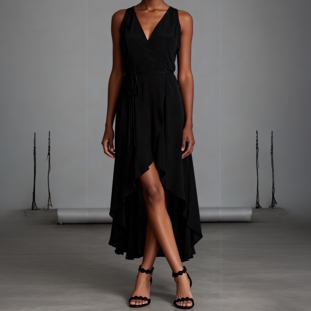 Privacy Please Essex High Low Wrap Dress Black Osiris Sleeveless size Small
